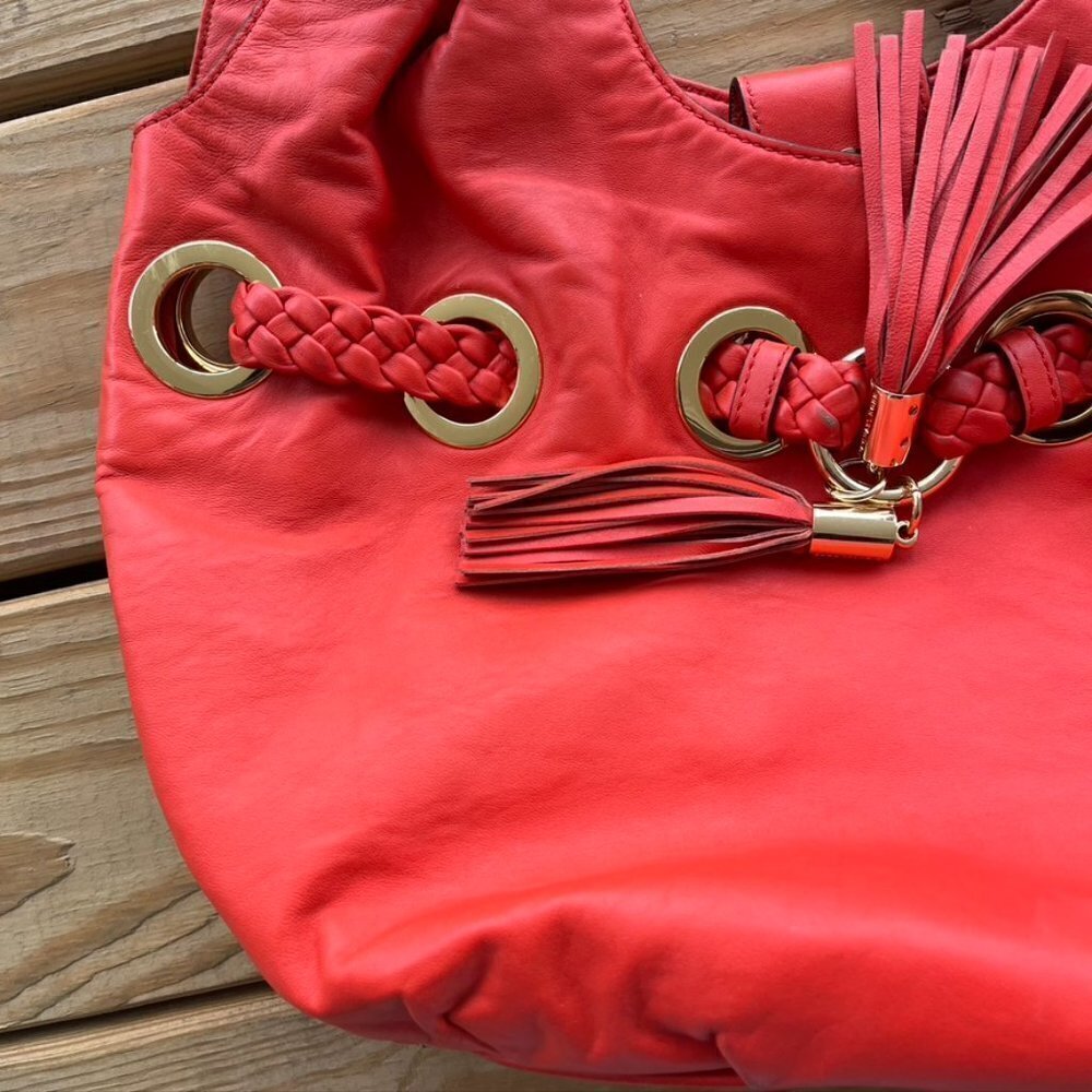 Michael Kors orange leather tassel hobo bag purse braided - Picture 2 of 12